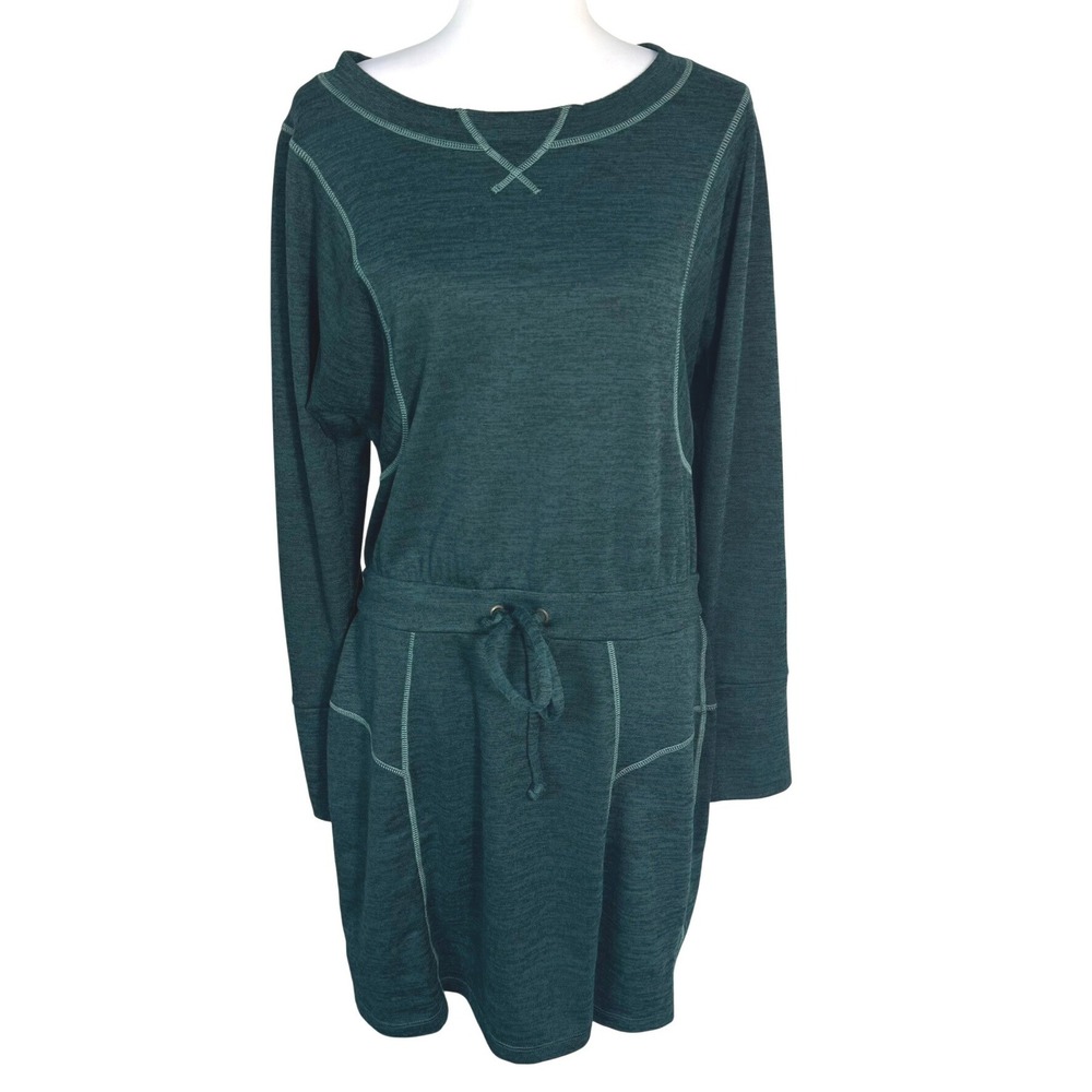 ATHLETA Women Medium Green Heathered Long Sleeve Give It Your All Sweater Dress